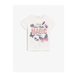 Koton Short Sleeve T-Shirt with a Butterfly Print. Cotton.