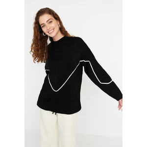 Trendyol Black Stripe Piping Detailed Knitwear Sweater