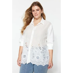 Trendyol Curve White Woven Shirt with Scalloped Detail