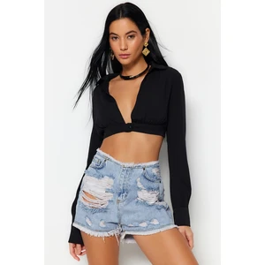 Trendyol Black Crop Woven Blouse