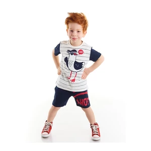 Denokids Seagull Boys Kids White T-shirt, Navy Blue Shorts Set.