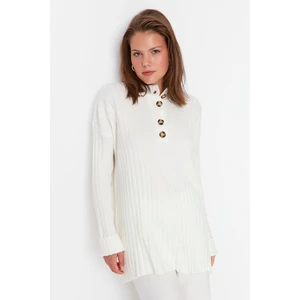 Trendyol Ecru Collar with Buttons, Corduroy Knitwear Sweater