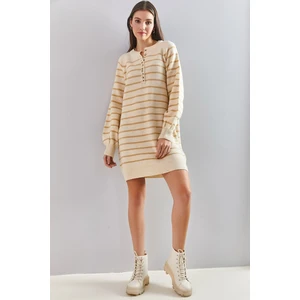 Bianco Lucci Women's Striped Buttoned Soft Sweater Dress