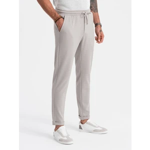 Ombre Men's knit pants with elastic waistband - light grey