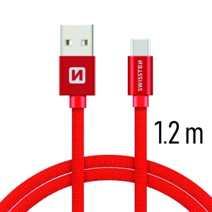 Datový kabel Swissten Textile USB/USB-C, 1,2m, červený