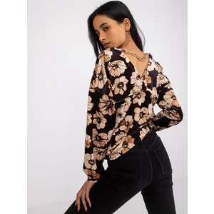 Black and beige velor blouse with a chain on the back Auroray