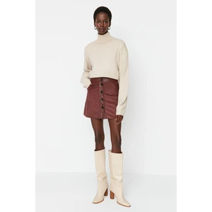 Trendyol Burgundy Buttoned Mini Skirt