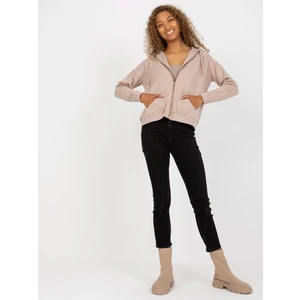 Basic beige cotton zippered sweatshirt