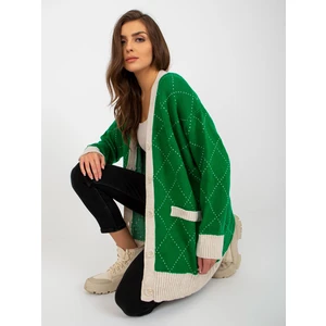 Green loose cardigan with RUE PARIS pattern