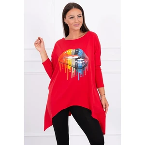 Blouse oversize with rainbow lips print red