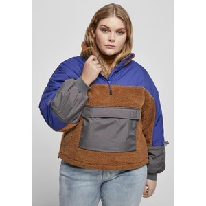 Ladies Sherpa 3-Tone Pull Over Jacket Toffee/bluepurple