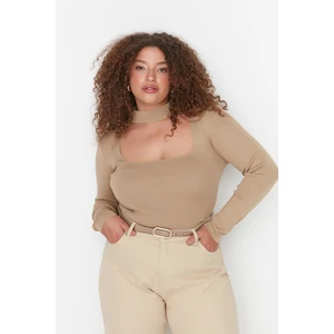 Trendyol Curve Plus Size Blouse - Brown - Slim fit