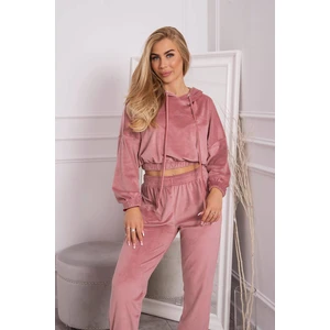 Velour hooded set dark powder pink