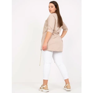 Beige asymmetrical blouse plus size with 3/4 sleeves