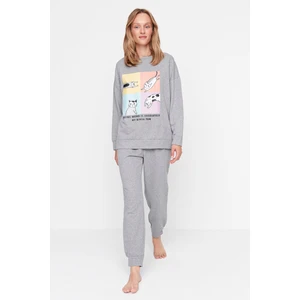 Trendyol Gray Printed Knitted Pajamas Set