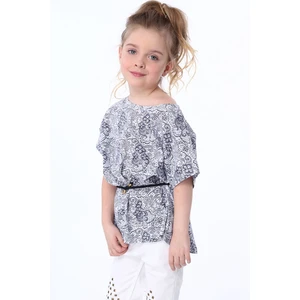 Girls' blouse with tie in white and dark blue