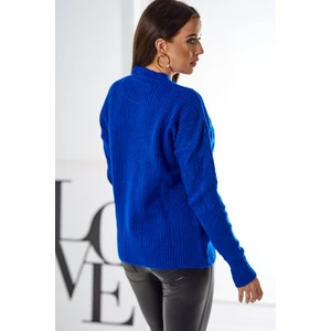 Sweater draped over the head with a fashionable cornflower blue weave