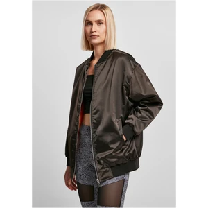 Women's Oversized Satin Bomber Jacket Black