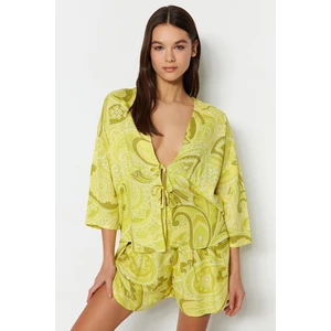 Trendyol Multicolored Printed Lace-Up Detailed Shirt-Shorts Woven Pajamas Set