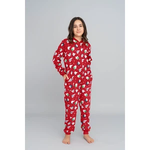 Children's Long Sleeve Jumpsuit for Older Kids, Long Pants - Red Print