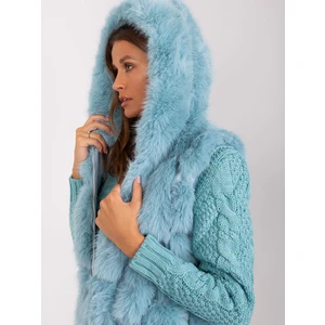 Mint fur vest with hood