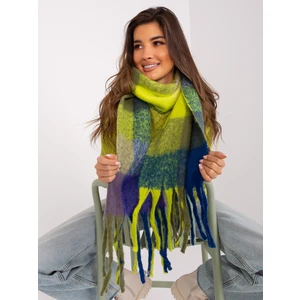 Navy blue and khaki women's fringed scarf