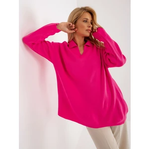 RUE PARIS ladies fluo pink oversize sweater with collar