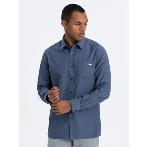 Ombre Men's cotton shirt with pocket REGULAR FIT - blue