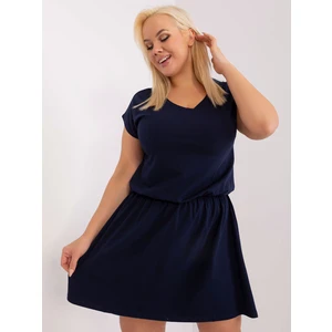 Navy Blue Plus Size Basic Dress with Elastic Waistband