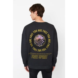 Trendyol Anthracite Oversize/Wide Cut Long Sleeve Floral Back Printed Sweatshirt