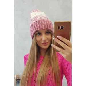 Beanie with pompom Abigail K326 powder pink + ecru