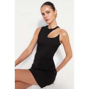 Trendyol Black Fitted Mini Dress with Woven Collar Detailed