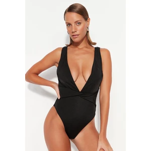 Trendyol Black Deep-Chocolate High Leg Swimwear