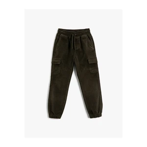 Koton Corduroy Cargo Pants with Tie Waist, Pocket