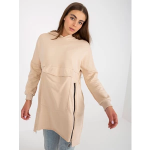 Lady's beige long sweatshirt with zippers