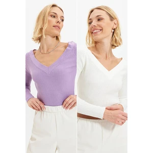 Trendyol White-Lilac Knitwear Sweater