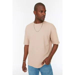 Trendyol Camel Men's Oversize Crew Neck Short Sleeve Basic Textured T-shirt