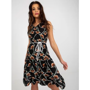 Black linen floral dress with frills