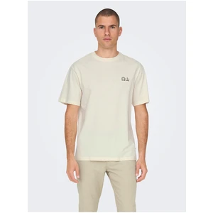 Cream Men's T-Shirt with Printed Back ONLY & SONS Jp - Men