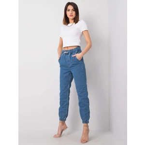 RUE PARIS Blue high-waisted jeans