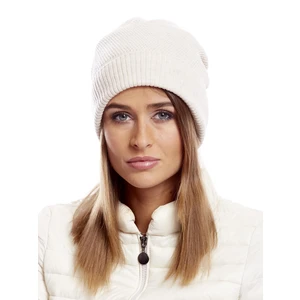 Beanie with fur pompom beige