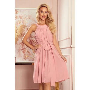 350-2 ALIZEE - chiffon dress with a binding - POWDER PINK