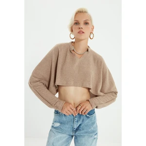 Trendyol Beige Crop Dzianinowa Bluzka