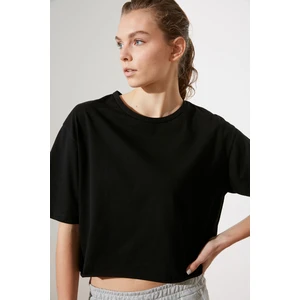 Trendyol Black Loose Crop Knitted T-Shirt