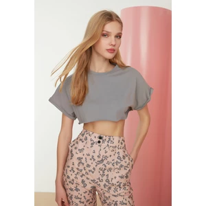 Trendyol Gray Super Crop Knitted T-Shirt