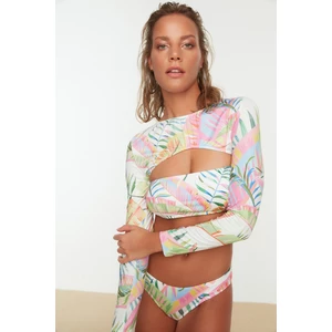 Trendyol Floral Patterned Surf Themed Bikini Top with Detachable Sleeves