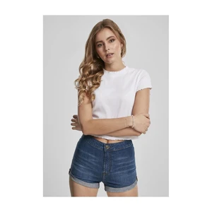 Ladies Cropped Rib Tee White