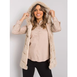 Beige fur vest with hood Foggia OCH BELLA