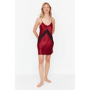 Trendyol Claret Red Strap Lace Detailed Satin Woven Nightgown