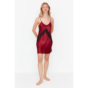 Trendyol Claret Red Strap Lace Detailed Satin Woven Nightgown